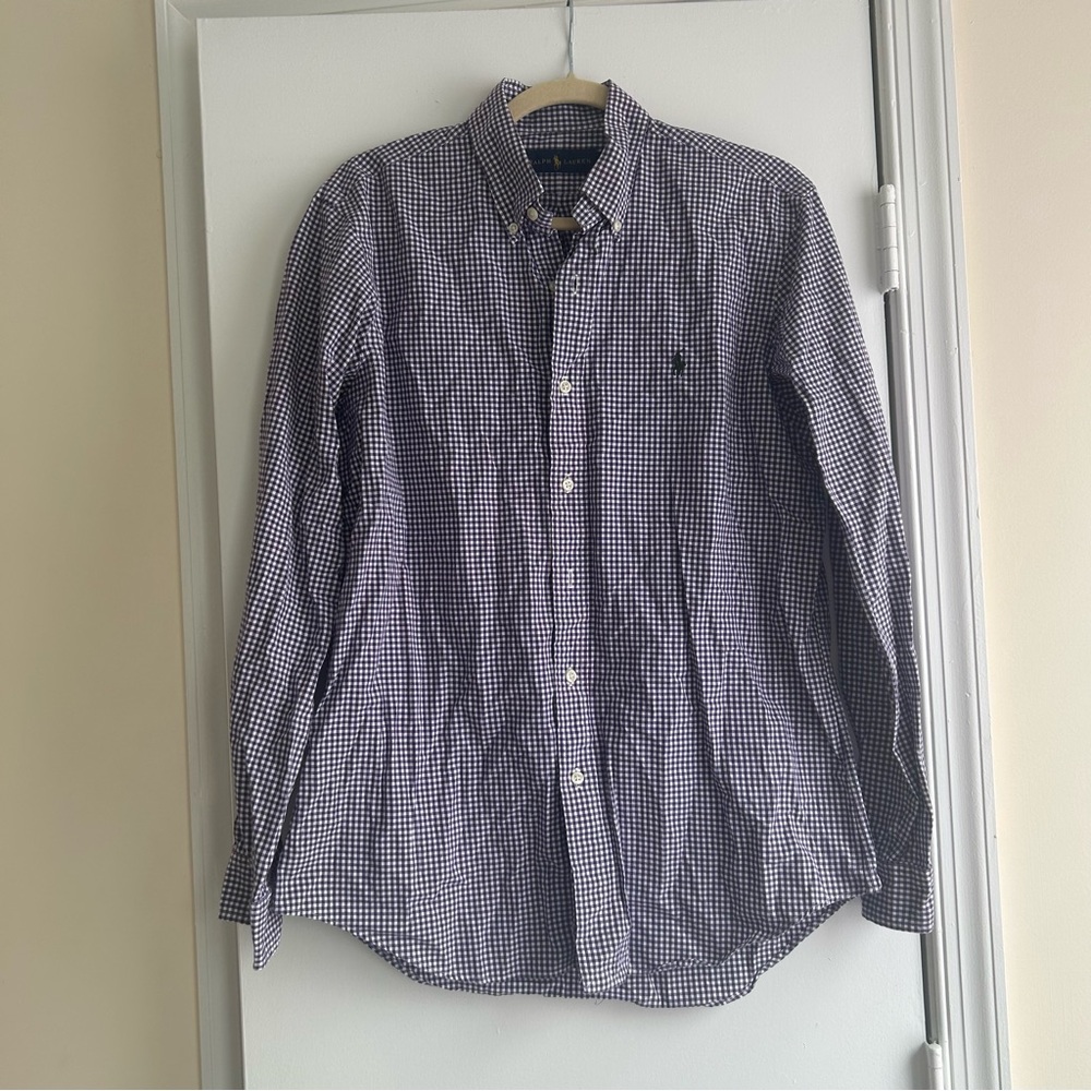 Men’s Ralph Lauren Sz M Purple and White Checkered Button Down